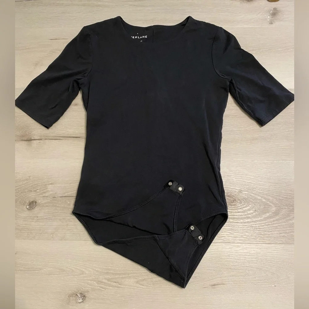 Everlane Short-Sleeve Crew Neck Bodysuit, Black, Size Small - Picture 2 of 7